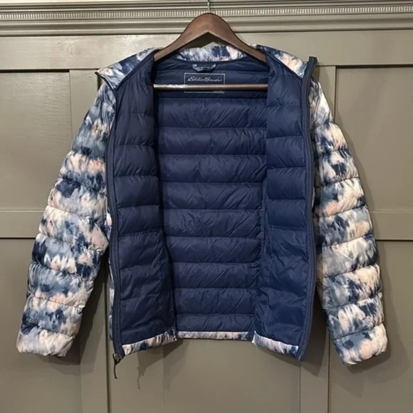 Eddie Bauer CirrusLite Down Jacket 650 Fill Full Zip Indigo Printed Size Large - Picture 10 of 13